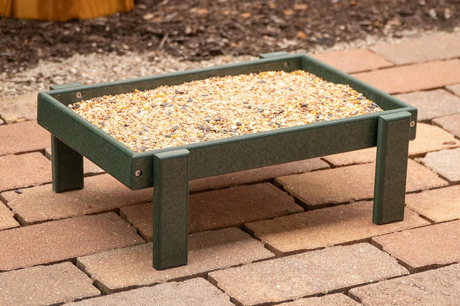 DutchCrafters Plastic Platform Ground Bird Feeder Tray Made in America (Weathered Wood)