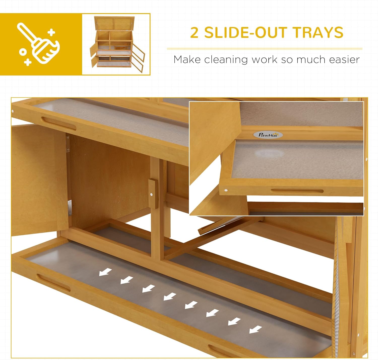 Wooden Bunny Rabbit Hutch, Small Animal Habitat with Ramp, Removable Tray & Weatherproof Roof, Indoor/Outdoor, Yellow