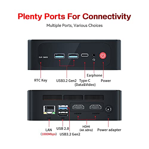 Beelink Mini PC SER5 MAX with AMD Ryzen 7 5800H, 16GB DDR4, 1TB NVMe M.2 SSD, Triple Display Output,WiFi6,RJ45,BT5.2, W-11 Gaming Office Mini Computer
