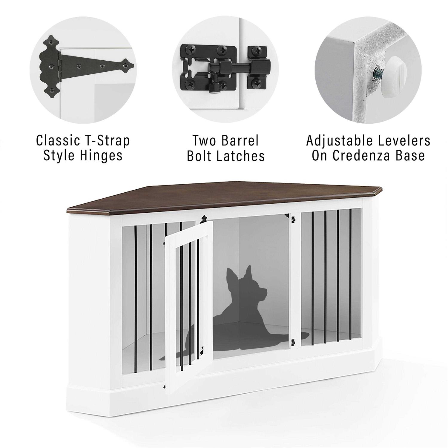 Crosley Winslow White Corner Credenza Dog Crate - Pet Supplies online store