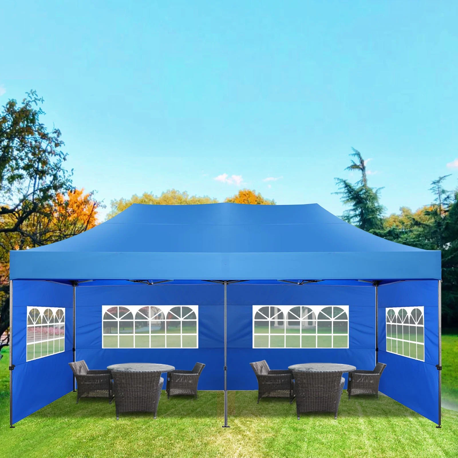COBIZI 10'x20' Canopy Heavy Duty Pop Up Canopy Tent Outdoor Gazebo Shelter Portable Instant Commercial Tent with 6 Removable Sidewalls&3 Heigh Adjustable&Roller Bag, Blue