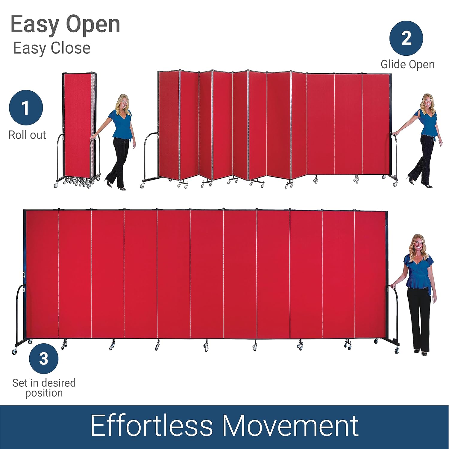 Standard Room Divider with Metal Frame, 5-Panel Folding Portable Partition Privacy Walls for Schools and Offices, 6' H x 9'-5" W - Grey Smoke Fabric