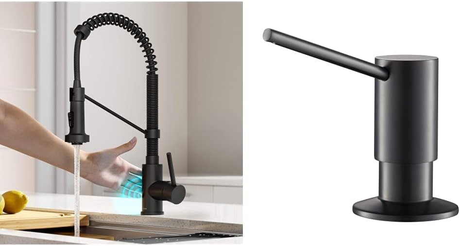 Kraus KSF-1610MB Bolden Sensor Commercial Pull-Down Kitchen Faucet (Matte Black) and KRAUS Kitchen Soap Dispenser (Matte Black)
