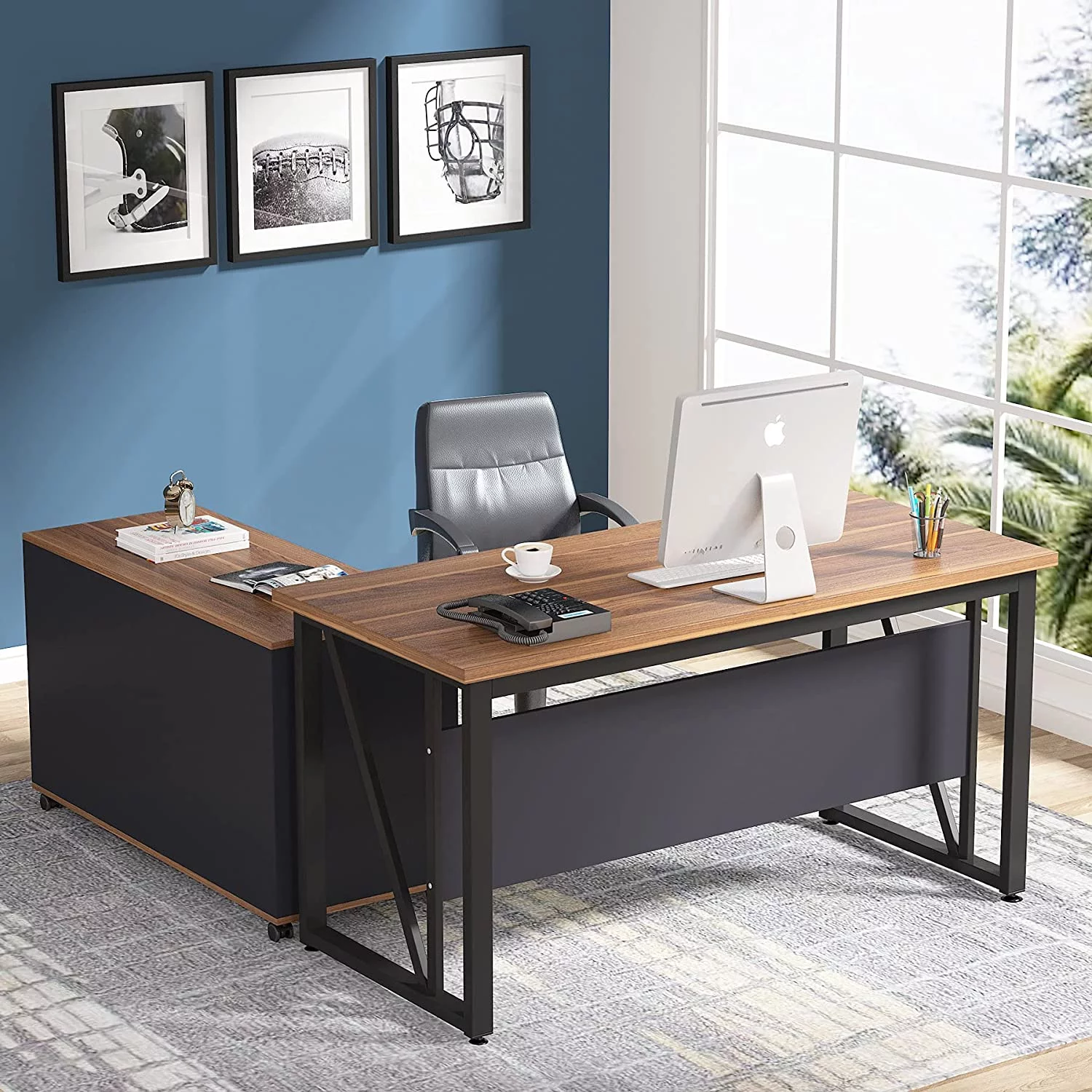 Tribesigns L-Shaped Computer Desk, 55 inches Executive Desk with 43"lateral File Cabinet, Gaming Desk Business Furniture with Drawers and Storage Shelves