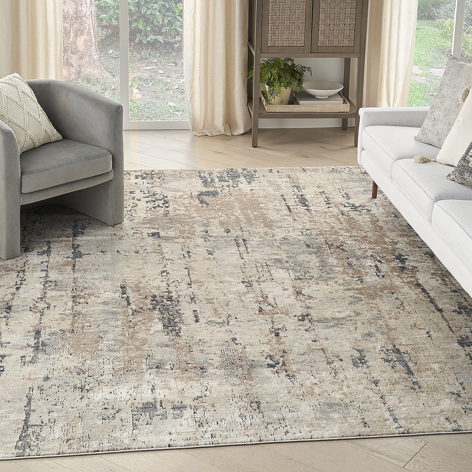 Nourison Concerto Abstract Beige/Grey 7'10" x 9'10" Area Rug, (8x10)