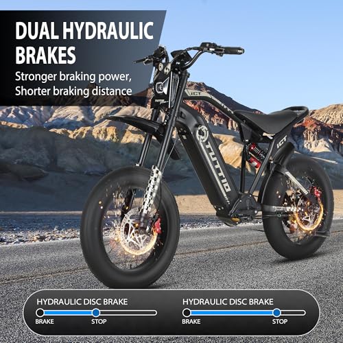 TUTTIO ICT Electric-Bike for Adults Age 16+, Peak 4000W-60V-25AH Electric-Dirt-Bike, 43-49MPH, 20" Fat-Tire-Electric-Motorcycle, Full Suspension E-Bike for Mountain Snow Off-Road School