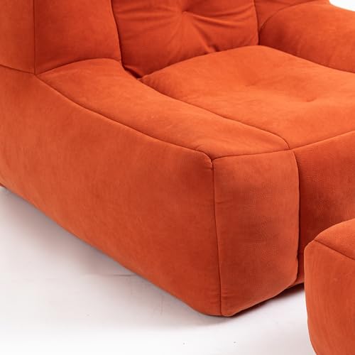 Bean Bag Chair,Microfiber Upholstered Bean Bag Couch for Adults and Kids with Footstool,Memory Foam Togo Sofa for Livingroom (White)