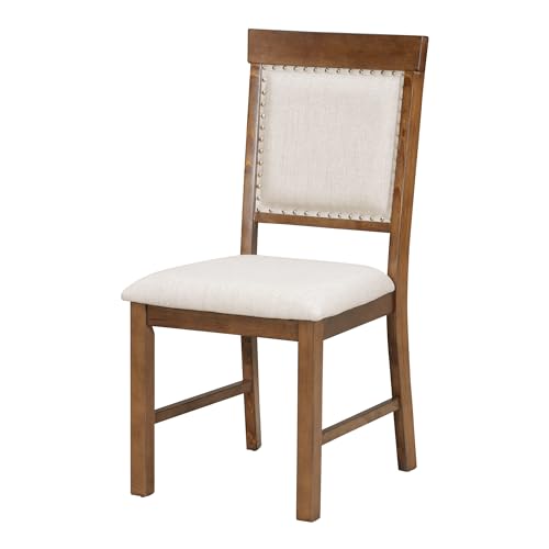 5-Piece Farmhouse Wood Dining Table Set, Rectangular Counter Height Table with 4 Upholstered Dining Chairs for 4 Persons, Dining Room Table Set for Small Places (Brown-16)
