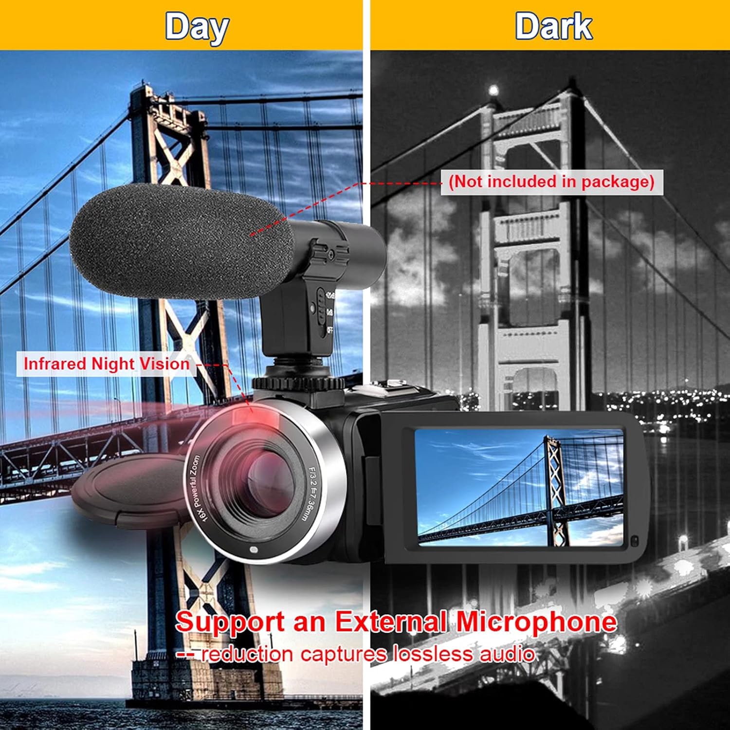 Video Camera Camcorder Full HD 1080P 30FPS 24.0 MP IR Night Vision Vlogging Camera Recorder 3.0 Inch IPS Screen 16X Zoom Camcorders Camera Remote Control with 2 Batteries Pack of 2