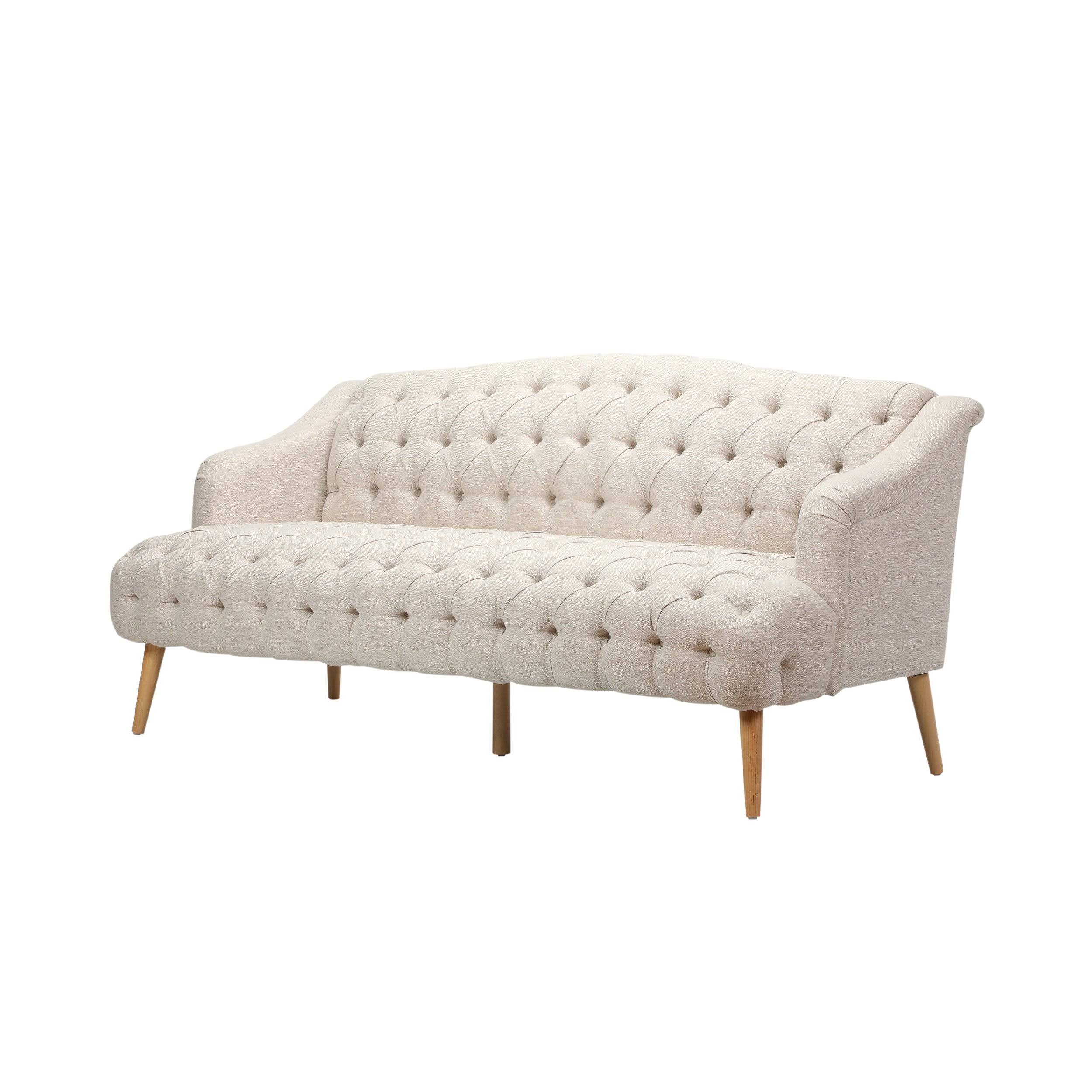 Erin Contemporary Tufted Fabric 3 Seater Sofa, Light Blue and Natural