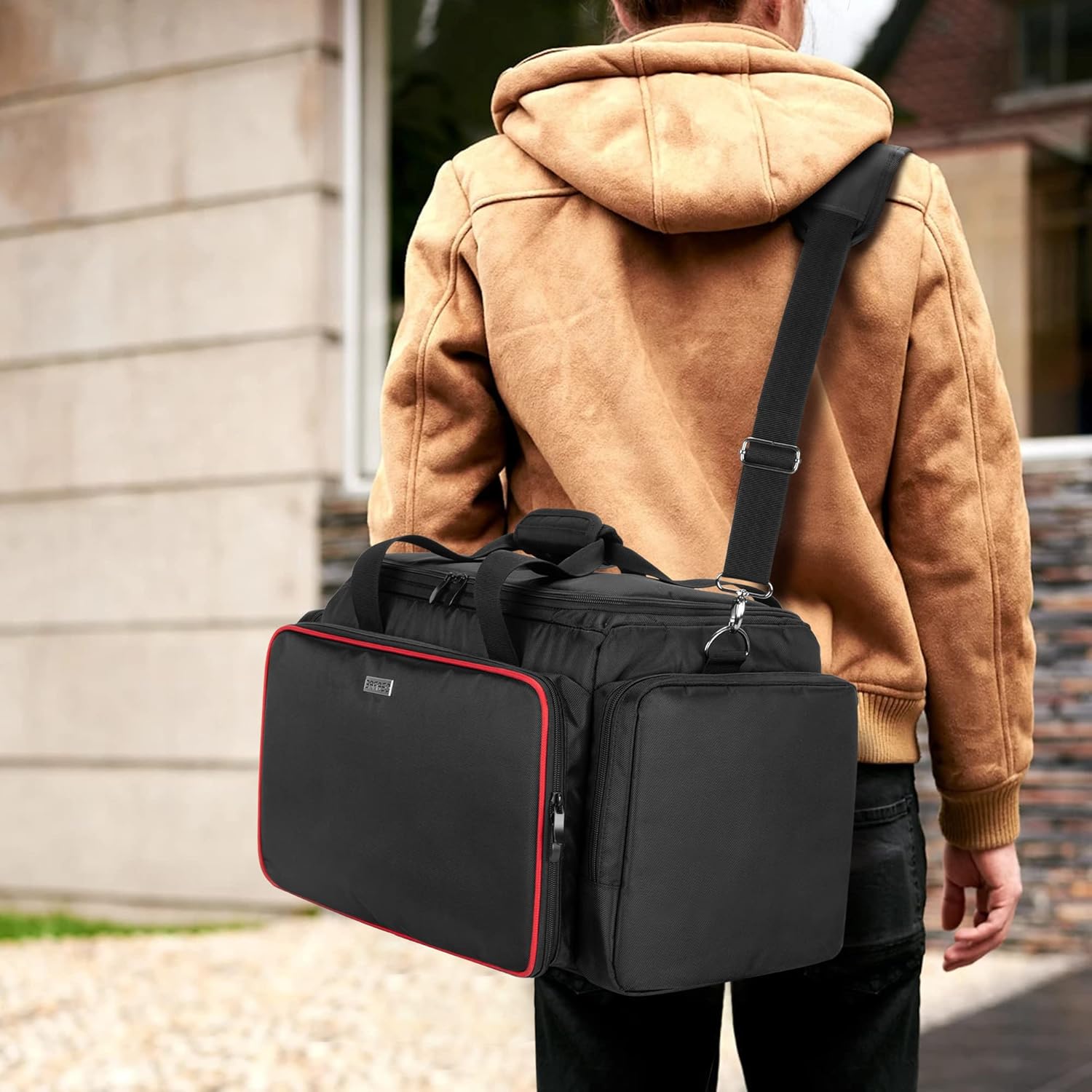 BAFASO Large Barber Bag with Adjustable Dividers, Travel Barber Case Holds Various Hair Cutting Tools (Bag Only), Black