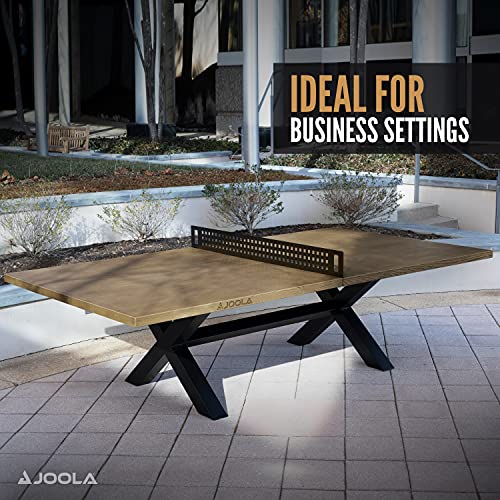 JOOLA Outdoor Table Tennis Table - Multi Use Conference Table Dining Table - Concrete Wood Look Includes Steel Outdoor Ping Pong Net Set & Frame - Hybrid Indoor Outdoor Ping Pong Table