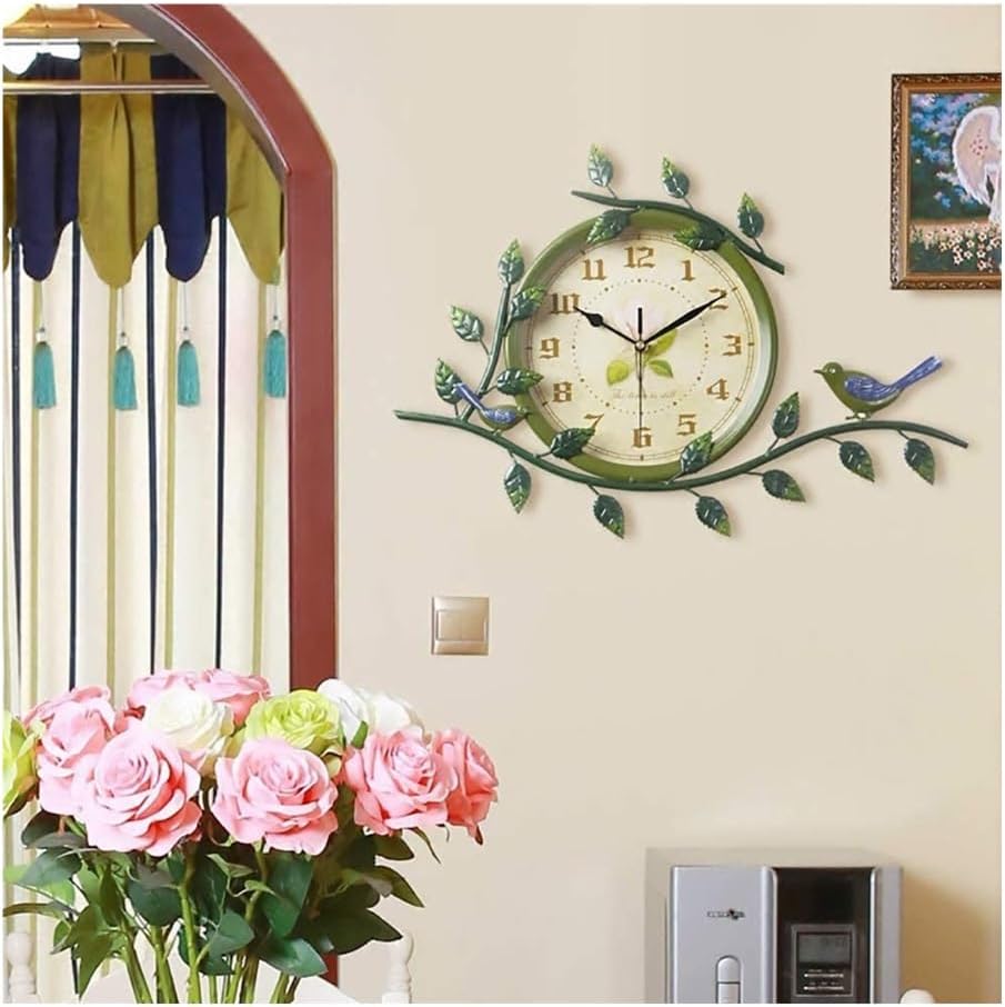 Wall Clock Vintage Garden Creative Mute Clock Country Living Room Bedroom European Minimalist Bird Styling Clock Wall Clock