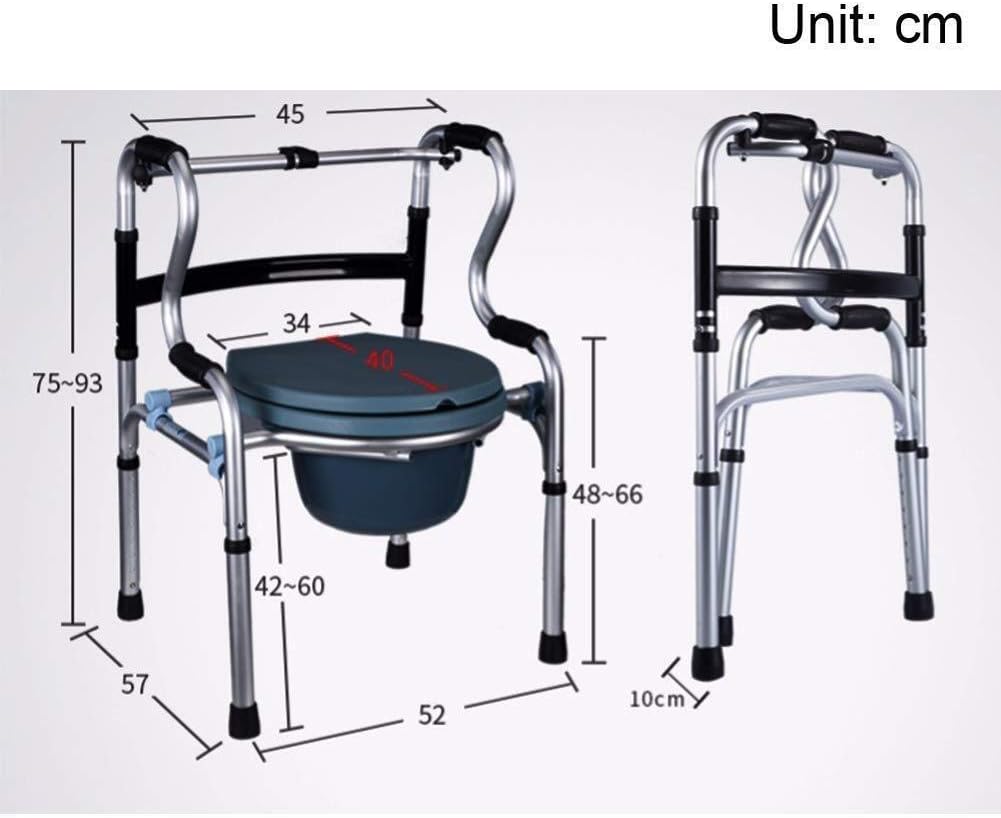 KOHARA Commode Chair Bedside Commode Adjustable Height Walking Frame Foldable Lightweight Aluminum Walker for The Elderly Mobile Toilet Commode Chair seat Portable Toilet