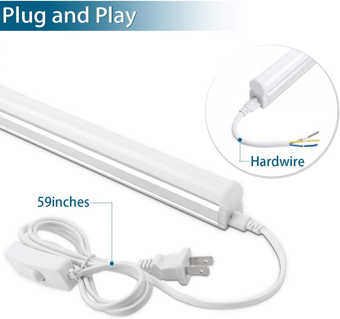 (Pack of 6) Barrina LED T5 Integrated Single Fixture, 4FT, 2200lm, 6500K (Super Bright White), 20W, Utility Shop Light, Ceiling and Under Cabinet Light, Corded Electric with Built-in ON/Off Switch Pack of 2