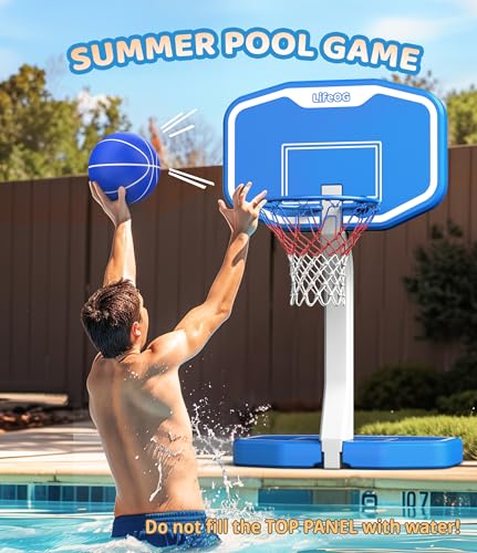 2 in 1 Swimming Pool Basketball & Volleyball Game Set,includes Poolside Hoop, Balls, Net, and Pump,Ideal for Ages 6+ Kids/Adults,Suitable for All Inground Swimming Pools-BLUE