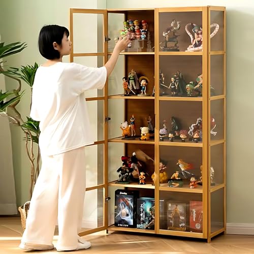 Curio Display Cabinet, 5-Tier Storage Shelves with Acrylic Glass Door, Collectibles Toy Organizers Rack & Display Shelf, Kids Bookshelf and Bookcase for Playroom, Bedroom