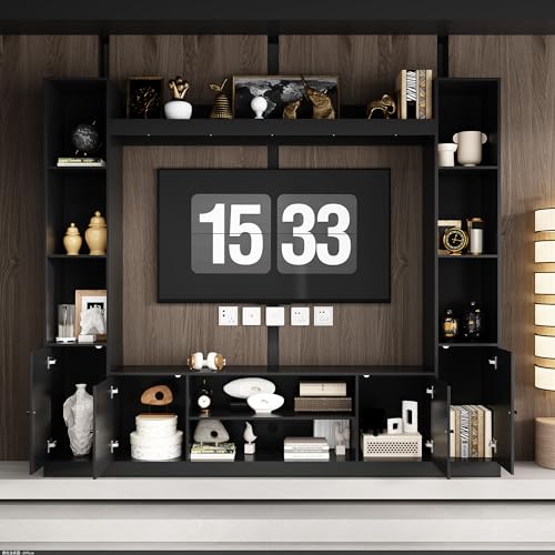 Homsee 4-in-1 Wall Unit TV Stand with Bookshelves for TVs up to 65", Modern Entertainment Center Media Console Table with storage & Cord Management, Black