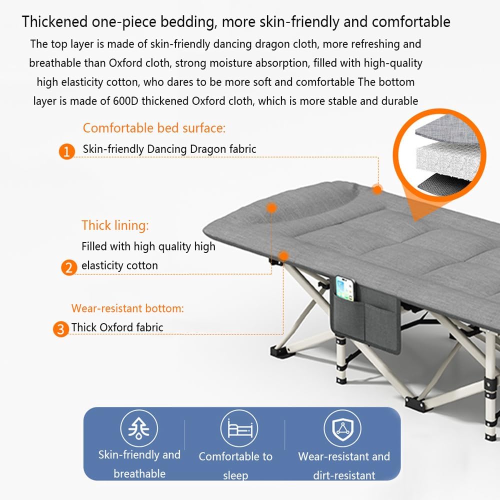 Folding Camping Cot with Mattress and Pillow, Portable No Installation Lightweight Adult Sleeping Bed for Home,Office,Camping and Travelling (Dark Grey)