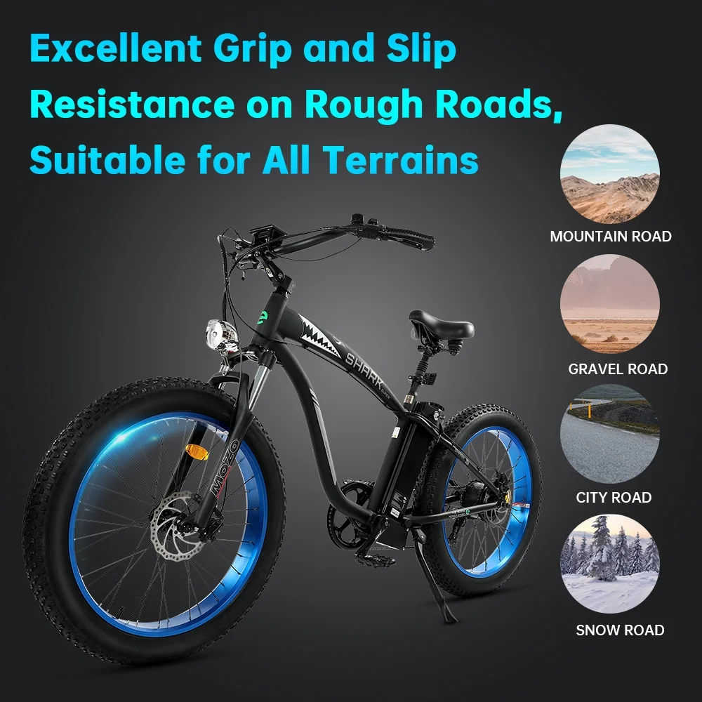 ECOTRIC 26 × 4" Fat Tire Electric Bike 750 W e-bike Mountain Beach Snow Bicycle W/ 7 Speeds Black Removable Lithium Battery 48 V 12.5 Ah Lithium battery Pedal Assist A-E516646