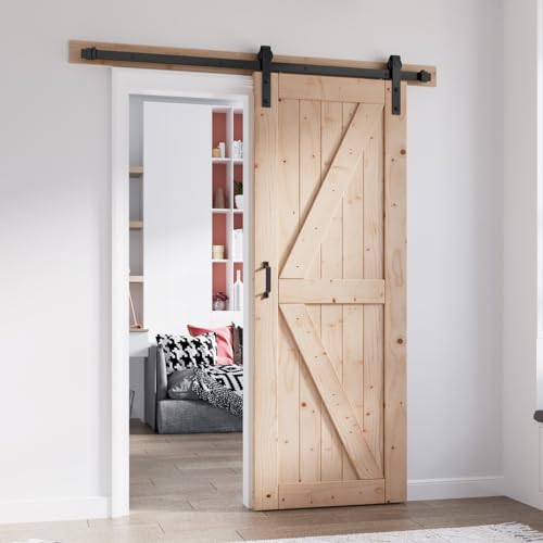 FREDBECK 48in x 80in Sliding Wood Barn Door with 8FT Barn Door Hardware Kit Included K Shape Solid Spruce Panel Sliding Door Double Surfaces Need to Assembly