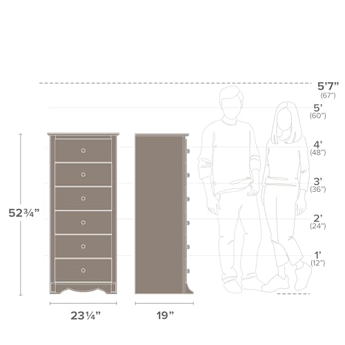 Prepac Sonoma 6 Drawer Dresser for Bedroom, Tall Chest of Drawers, Bedroom Furniture, Clothes Storage and Organizer, 19" D x 23.25" W x 52.75" H, Black