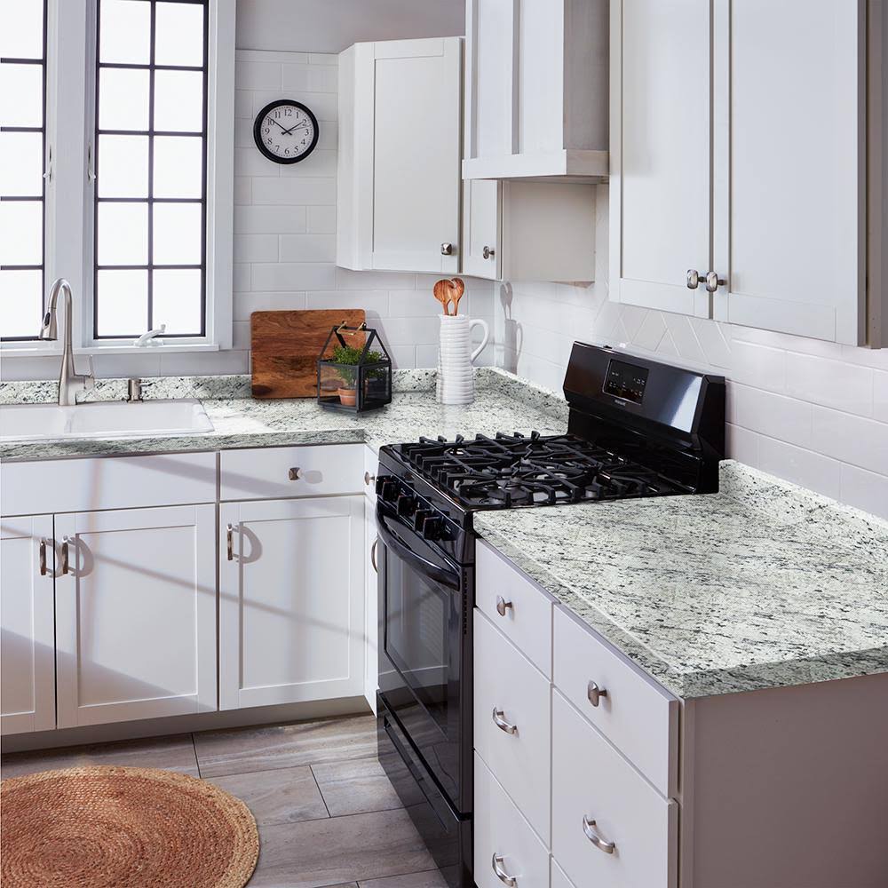 Hampton Bay 8 ft. Cream Laminate Countertop with Eased Edge in White Ice Granite Etchings