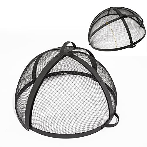 Outdoor Fire Pit Spark Screen Cover Accessory, 36In Patio Round Easy-Opening Fire Mesh Screen Guard, Heavy Duty Steel Firepit Ember Lid with Hinge