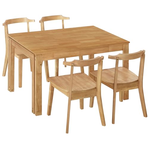 Bellemave 5-Piece Extendable Dining Table Set with Wheels Farmhouse Kitchen Table Set with 4 Chairs and 17.7" Pull-out Side Table, Rectangular Dining Room Set for Kitchen, Dining Room (Brown)