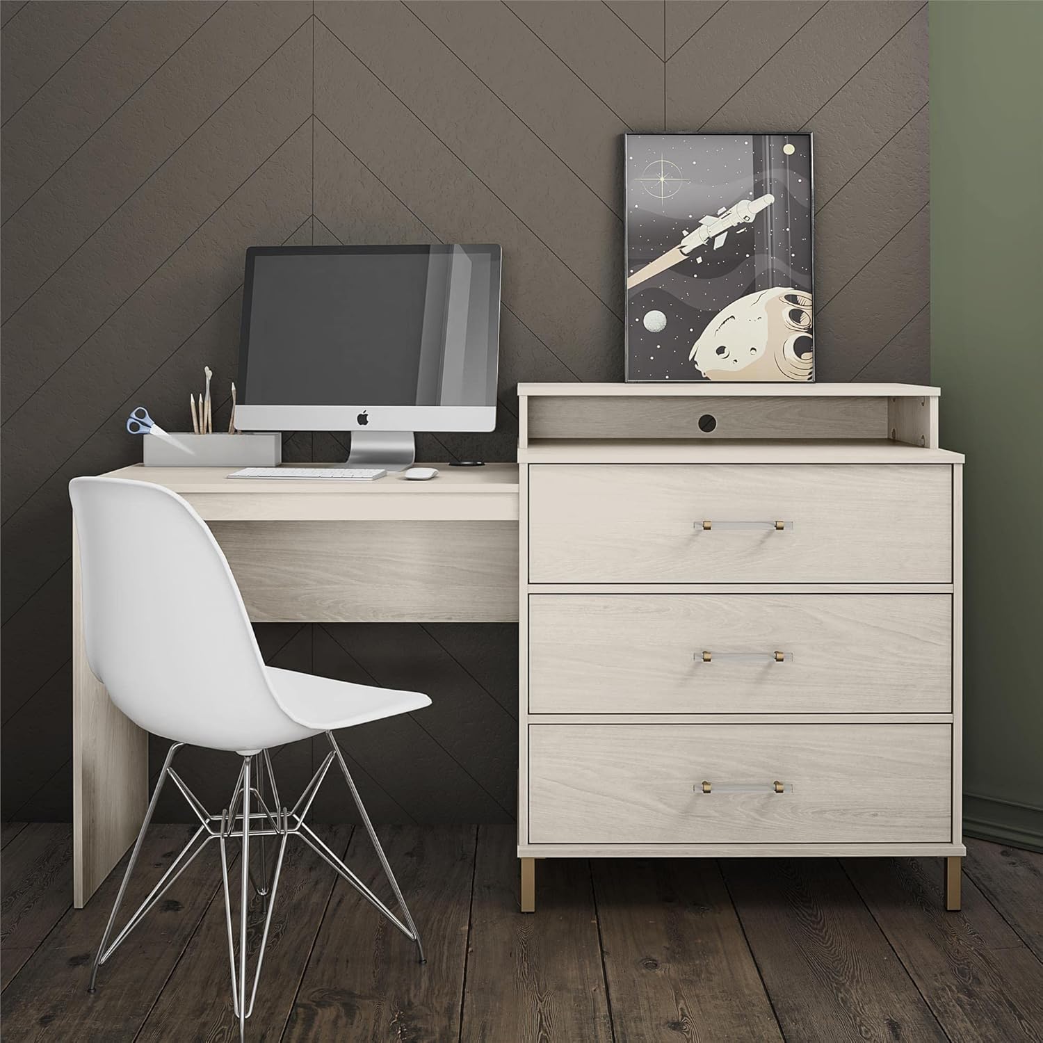 Ameriwood Home Kalissa Dresser/Desk Combo with Wireless-charger, White Oak