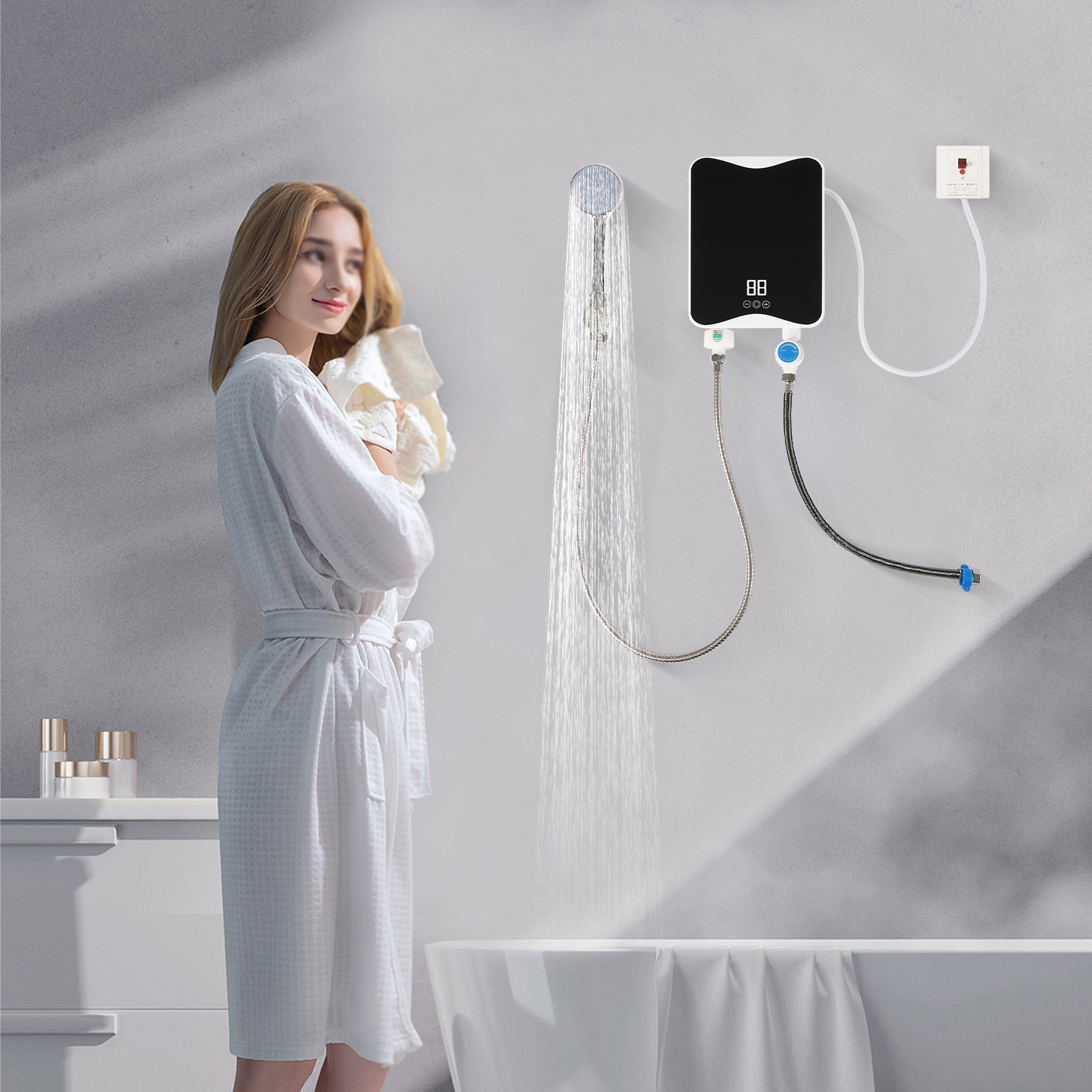 YIYIBYUS Electronic Instant Water Heater Thermostat Tankless Mini Hot water Heater for Kitchen Sinks Bathroom Shower 5500W