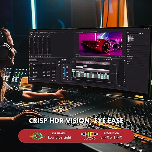 Viotek GNV34DBE4 34 Inch UWQHD 144Hz Curved Gaming Monitor | Ultra-Wide 21:9 3440x1440p, 1ms MPRT, 4000:1 Contrast, 140% sRGB, HDR, FreeSync & G-Sync Ready, PIP/PBP