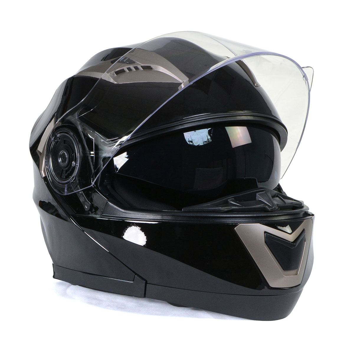 Milwaukee Helmets MPH9806DOT 'Ionized' Gloss Black Advanced Motorcycle Modular Helmet for Men and Women Biker w/ Drop Down Visor Medium