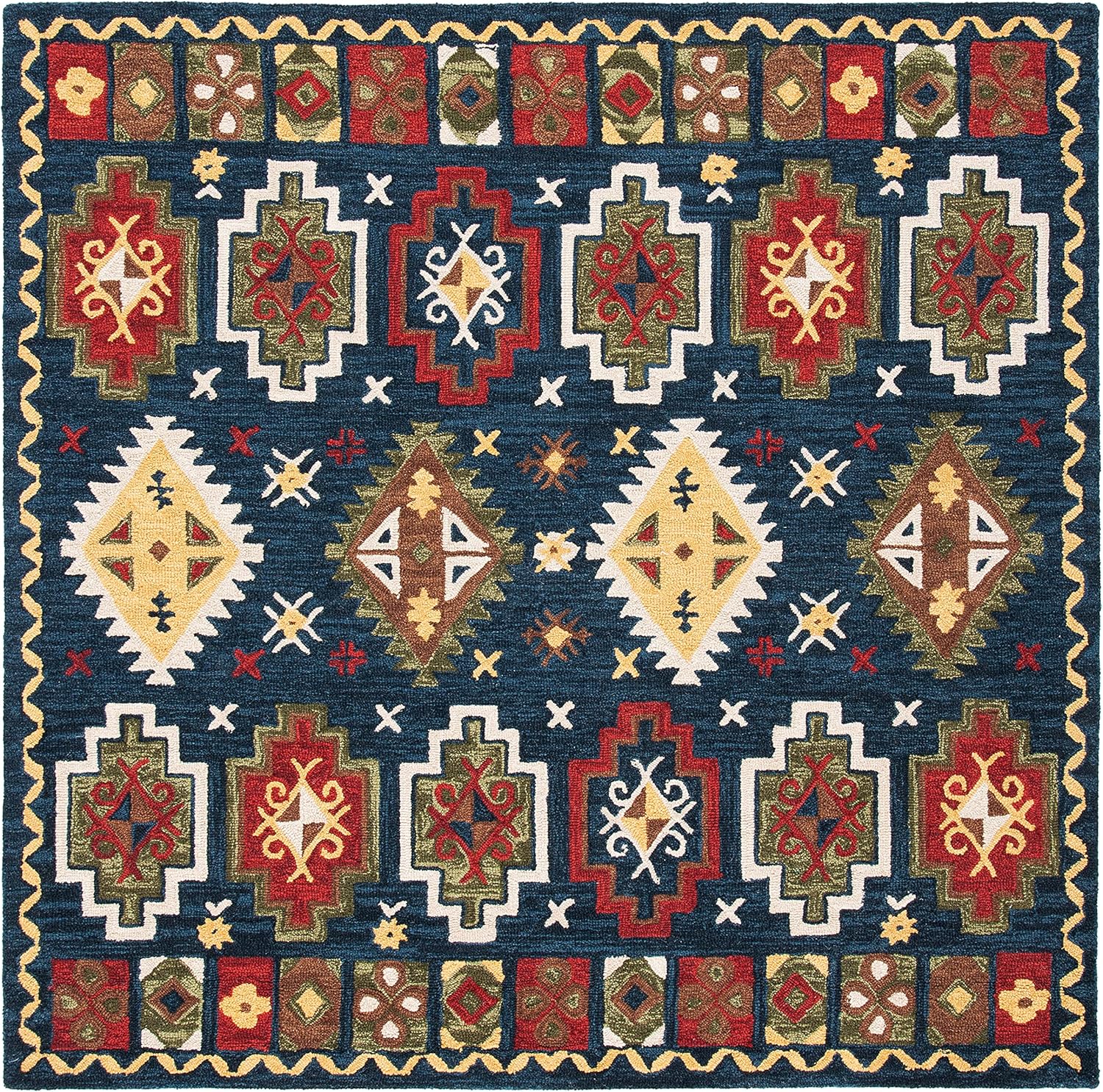 SAFAVIEH Heritage Collection Area Rug - 6' Square, Navy & Red, Handmade Traditional Oriental Wool, Ideal for High Traffic Areas in Living Room, Bedroom (HG353N)