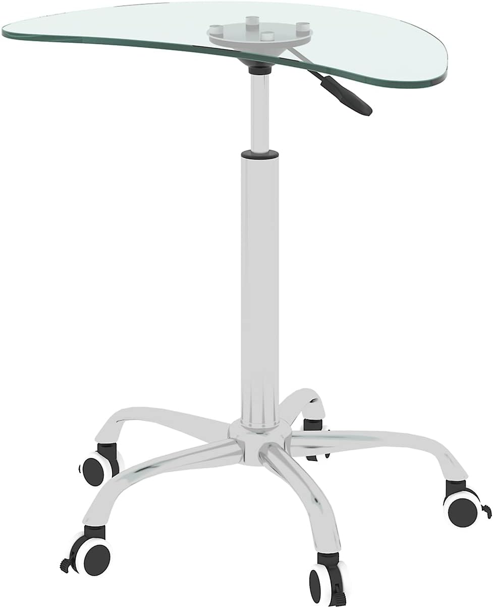 Adjustable Height Transparent Tempered Glass Table Desk Table with Lockable Wheels(Adjustable Range 24.2 "~32.7 ")