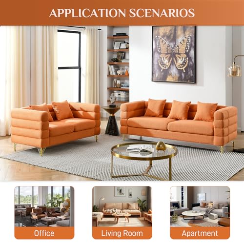 Living Room Sofa and Loveseat Set, Modern Overstuffed Boucle Sherpa Deep Seat Cloud Couch with 5 Pillows, Oversized Chesterfield Furniture Sets for Living Room Bedroom, Dark Green Teddy