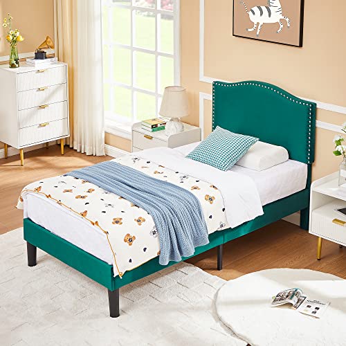 VECELO Twin Bed Frame Platform Bed Frame with Upholstered Headboard, Strong Frame and Wooden Slats Support, Strong Weight Capacity, Non-Slip and Noise-Free, Easy Assembly,Pink
