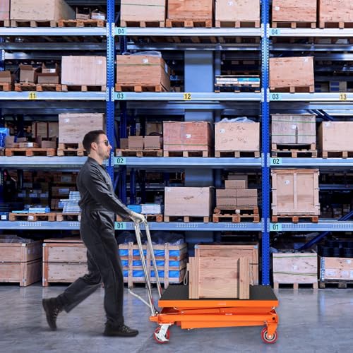 VEVOR Electric Lift Table, 330 lbs Capacity Single Scissor Lift Table, 8-28 in Height Adjustable Lifting Platform, Coffee Table Lift with 4 Wheels, for Material Handling and Transportation, Black