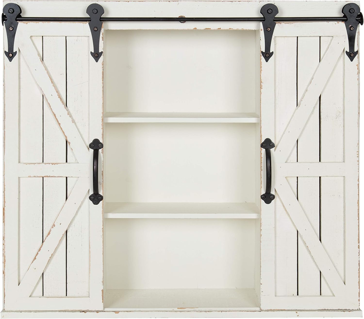 Kate and Laurel Cates Wood Wall Storage Cabinet with Two Sliding Barn Doors, Rustic White