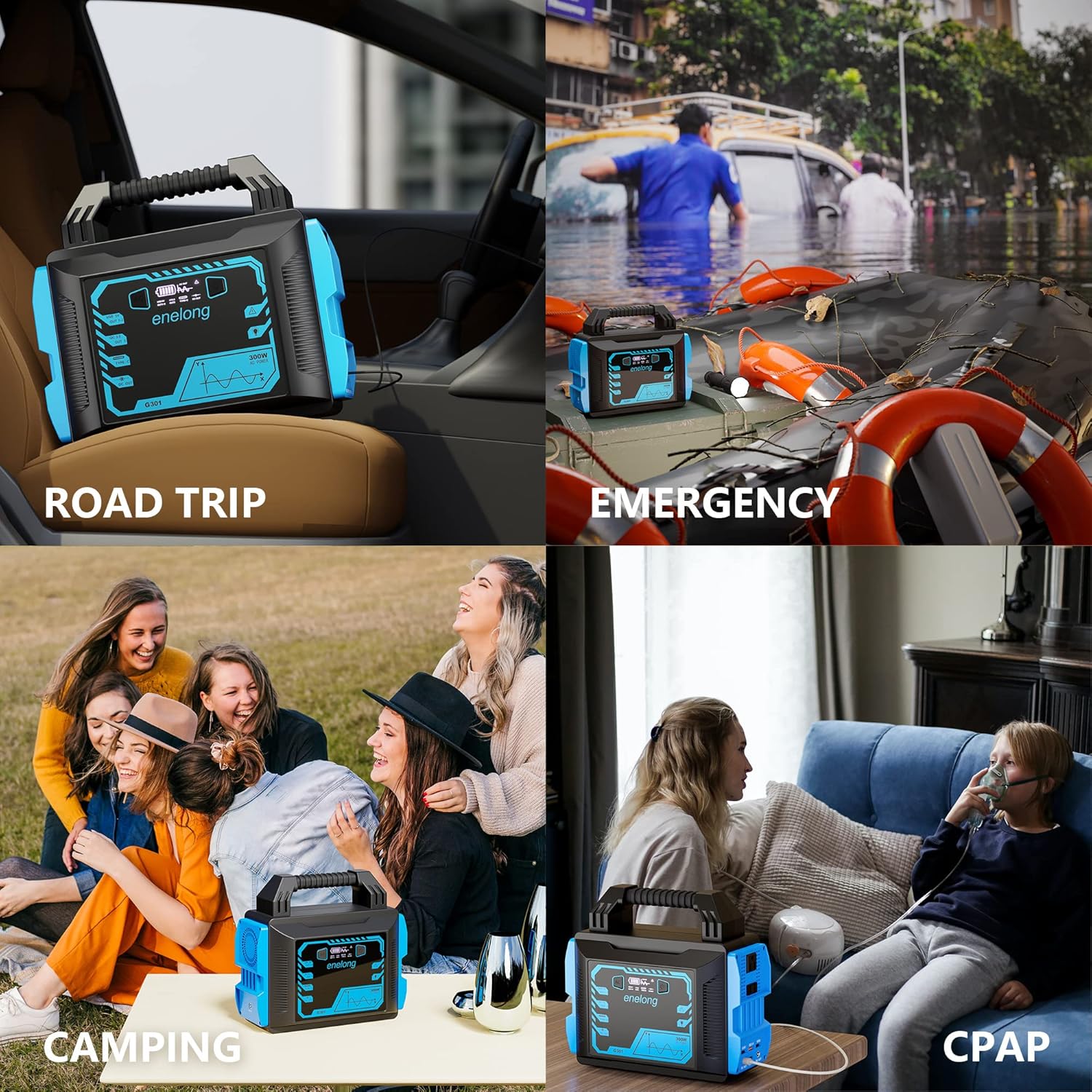 Portable Power Station 300W, Enelong Solar Generator 296Wh with PD45W Output, 2 AC Outlets 2 DC Ports 2 USB Ports, Portable Generator with Bright LED Flashlight for Camping CPAP Emergency