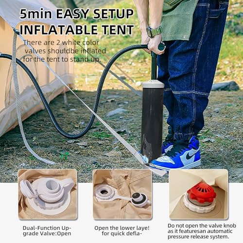 Inflatable Camping Tents 8-10 Person,129 Square Feets Large Inflatable Camping Tent with Stove Jack,Blow up Tent with Mesh Windows & Pump,Easy Setup 4 Season Glamping Tents Waterproof