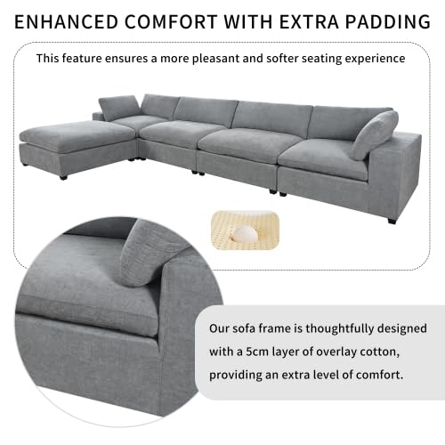 Upholstered Oversize Modular Sofa with Removable Ottoman,Sectional sofa for Living Room Apartment(5-Seater) (Beige)
