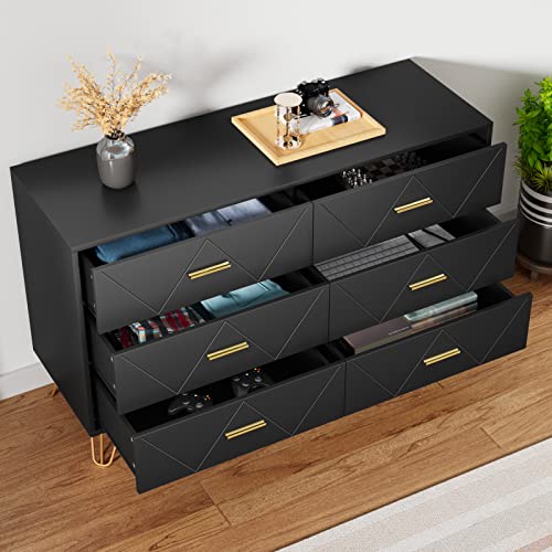 LYNSOM White Dresser, Modern Dresser for Bedroom, 6 Drawer Dressers with Wide Drawers and Metal Handles, Storage Chest of Drawers for Living Room Hallway Entryway