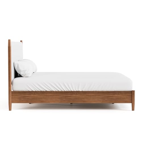 Furniture of America Wyatt Modern Solid Wood Queen Bed Frame with Headboard, Wooden Bedframe for Bedroom, Guest Room, No Box Spring Needed, Walnut, Boucle Platform
