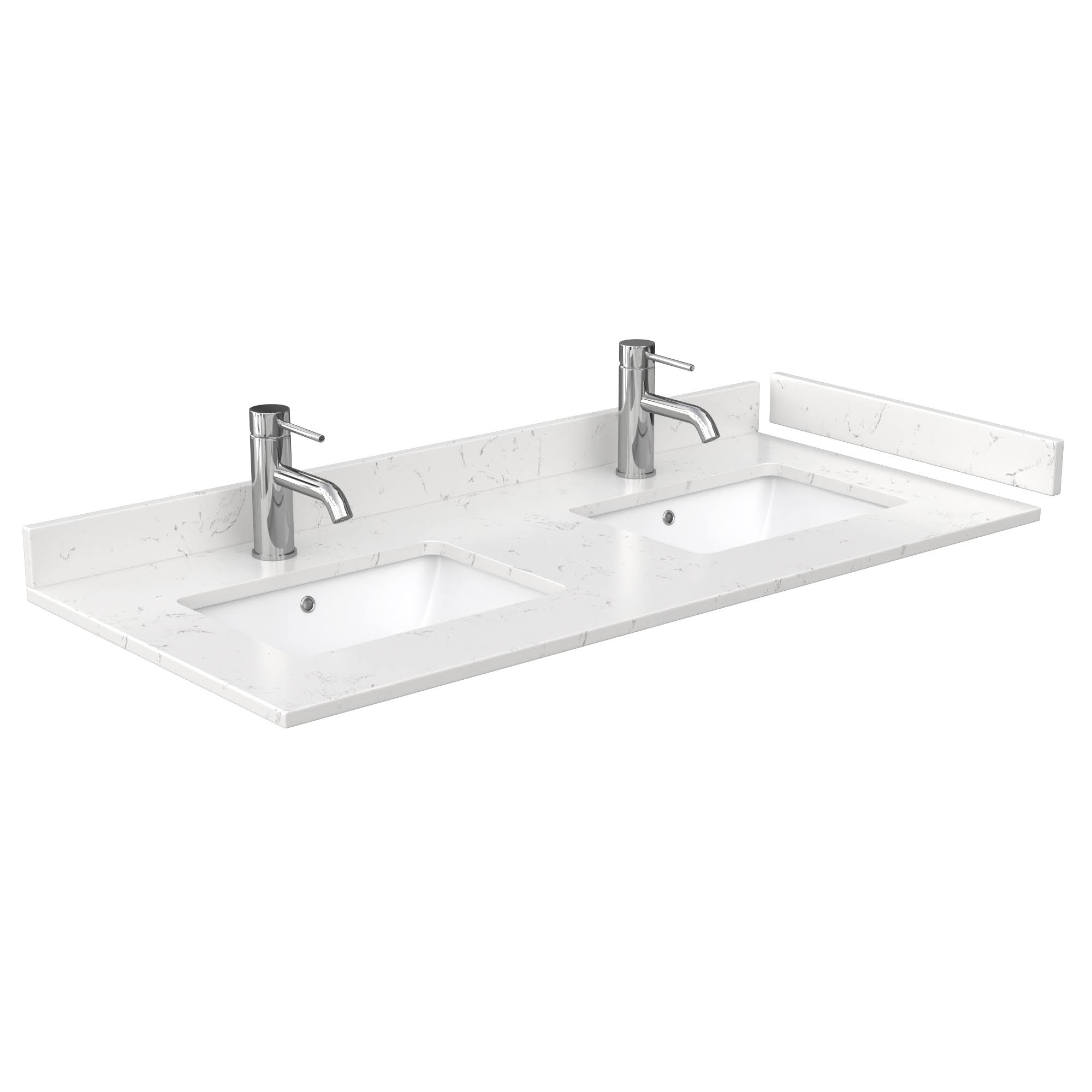 48x22 Double Countertop - Light-Vein Carrara Cultured Marble with Undermount Square Sinks - Includes Backsplash and Sidesplash