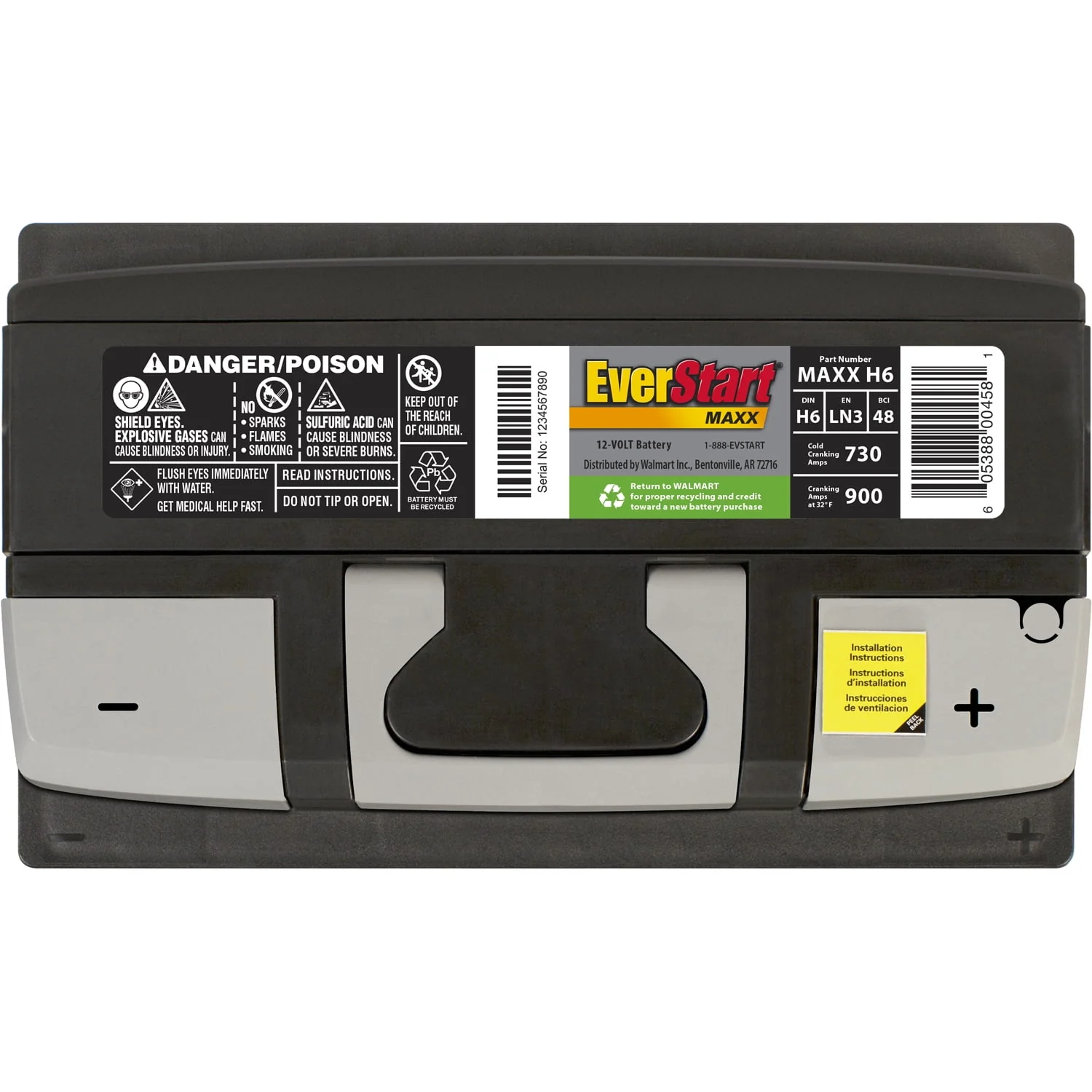 EverStart Maxx Lead Acid Automotive Battery, Group Size H6 / LN3 / 48 12 Volt, 730 CCA 140 RC