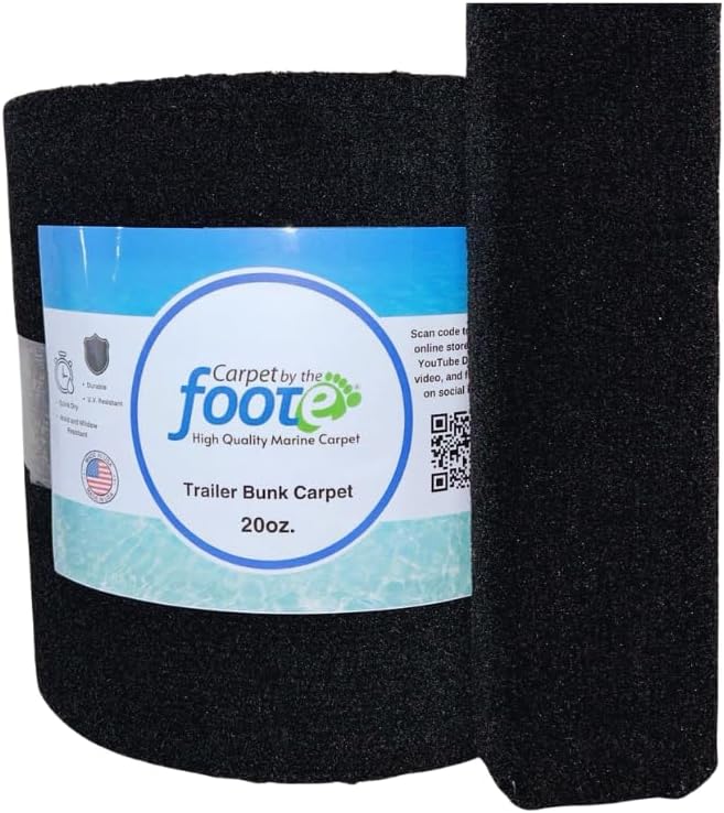 12"(in.) x 40'(ft.) 20oz Boat Trailer Bunk Carpet, Trailer Guide Carpet, Boat Padding, Marine Carpet, Boat Carpet, Black