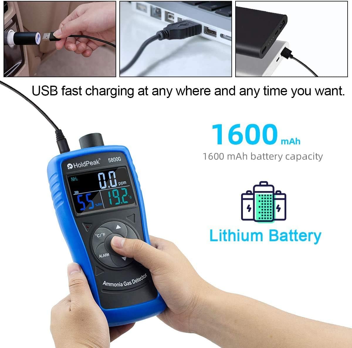 Ammonia Gas Detector Tester Monitor,Particle Detector Professional Meter for Industry, Home, Factory, Air Purifier Quality, Decoration, Environment