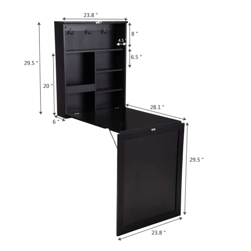 Folding Wall Mounted Table, Convertible Craft Desk with Storage, Multi-Function Computer Writing Floating Desk for Home Office (Black)