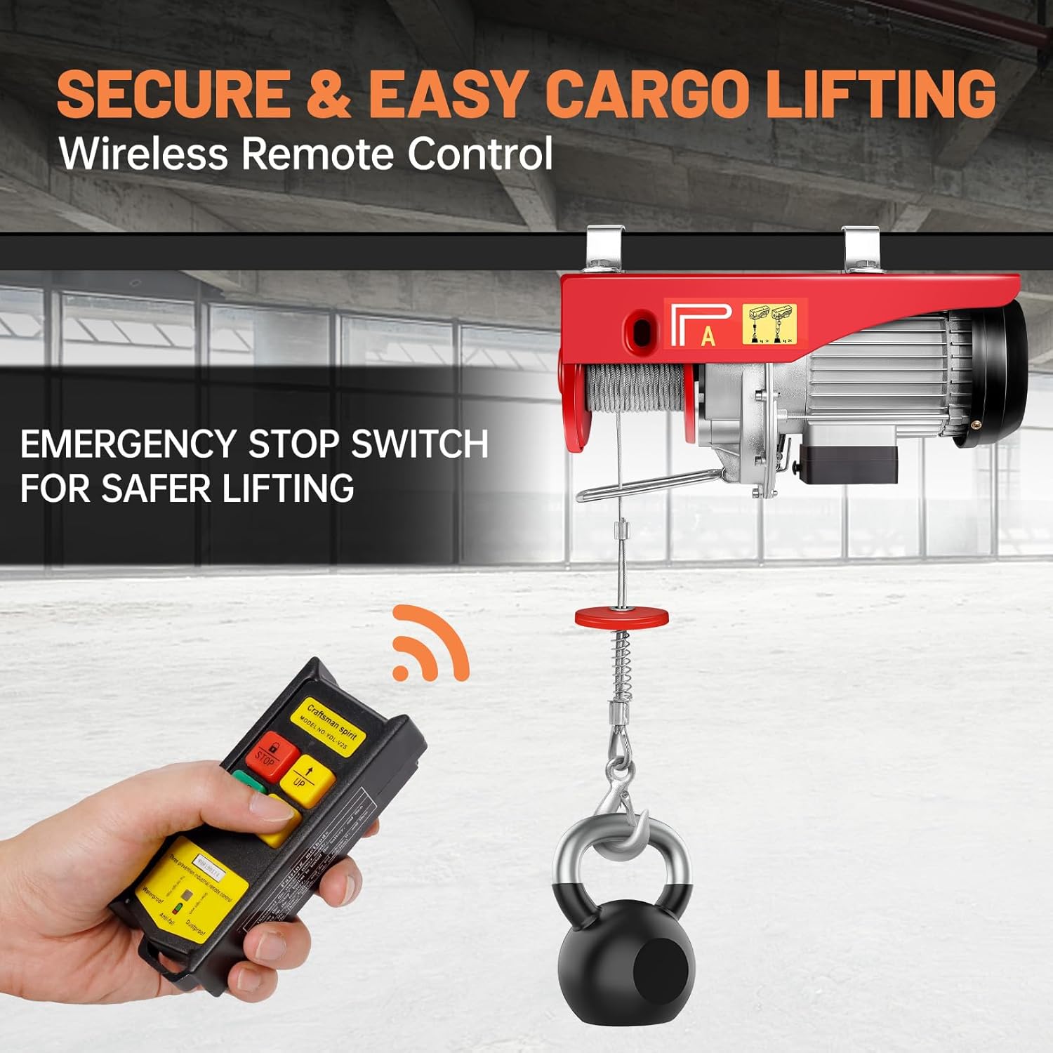 1320LBS Electric Hoist,120V Electric Hoist with Wireless Remote Control,Single/Double Slings Electric Winch,Electric Hoist Winch for Lifting in Factories, Warehouses, Construction, Building